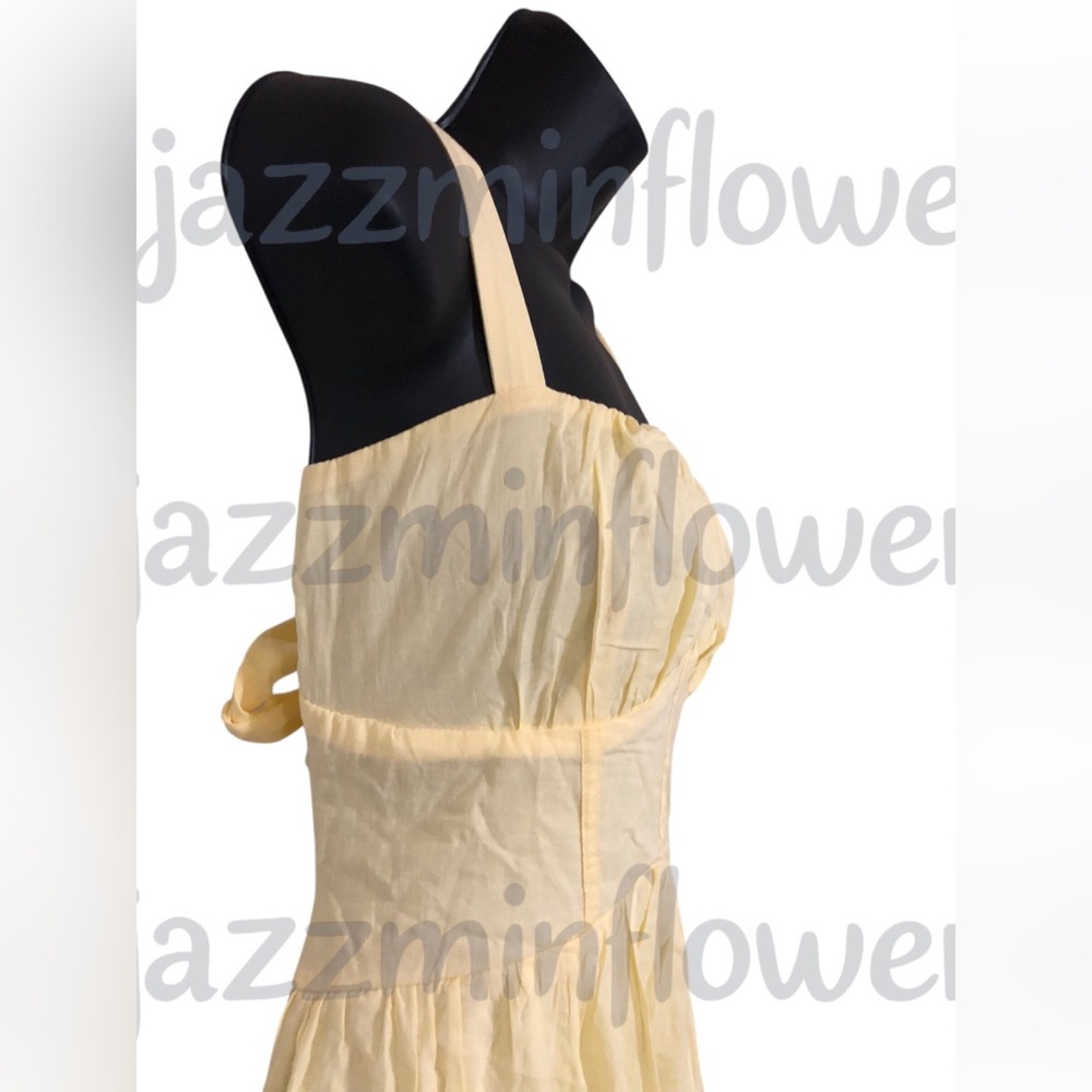 Trixxi butter yellow open tie back embroidered hem fit & flare dress size M new - Picture 13 of 17